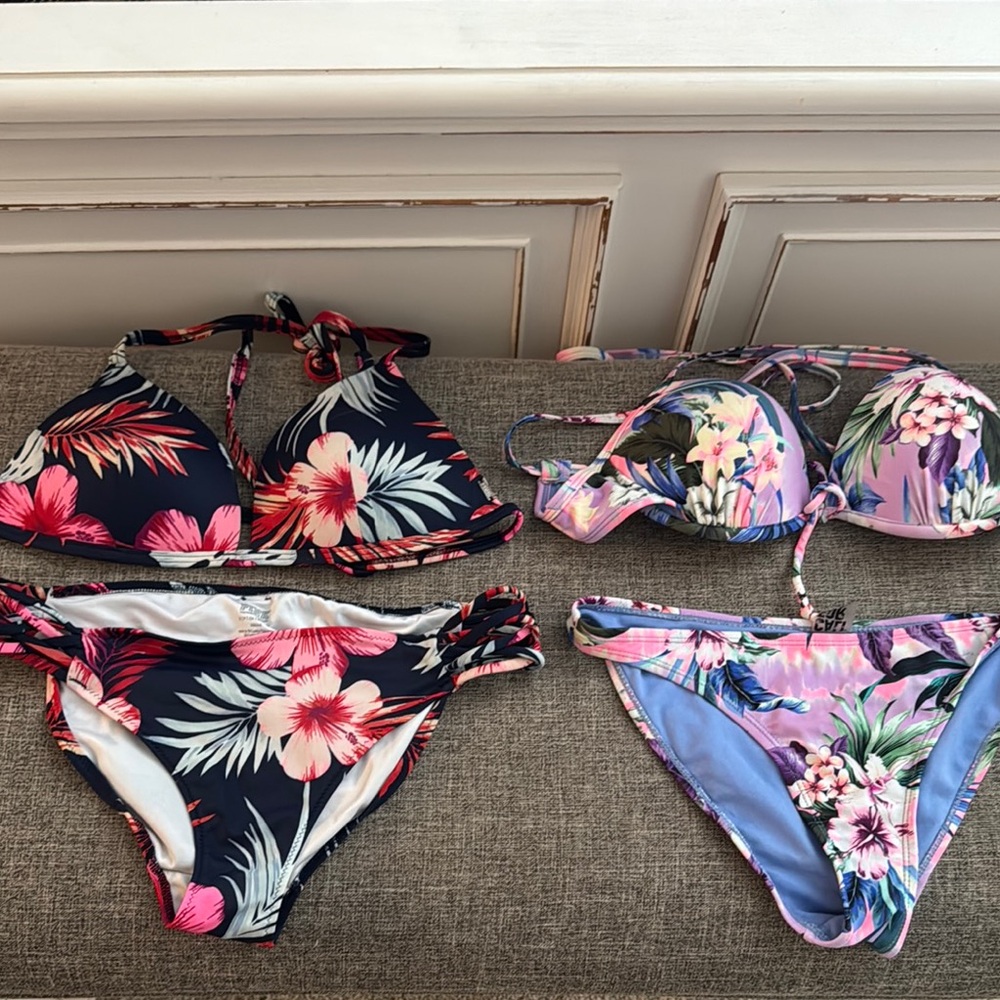 PINK Victoria's Secret Floral Bikini Set - Pink and Blue